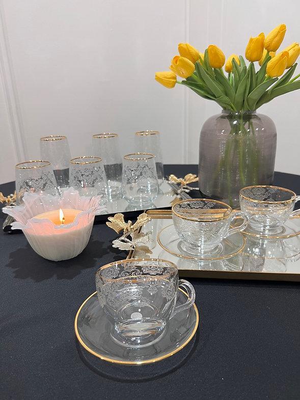 6-Piece Diamond Glass Set in Gold (Short)