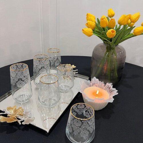 6-Piece Diamond Glass Set in Gold (Short)