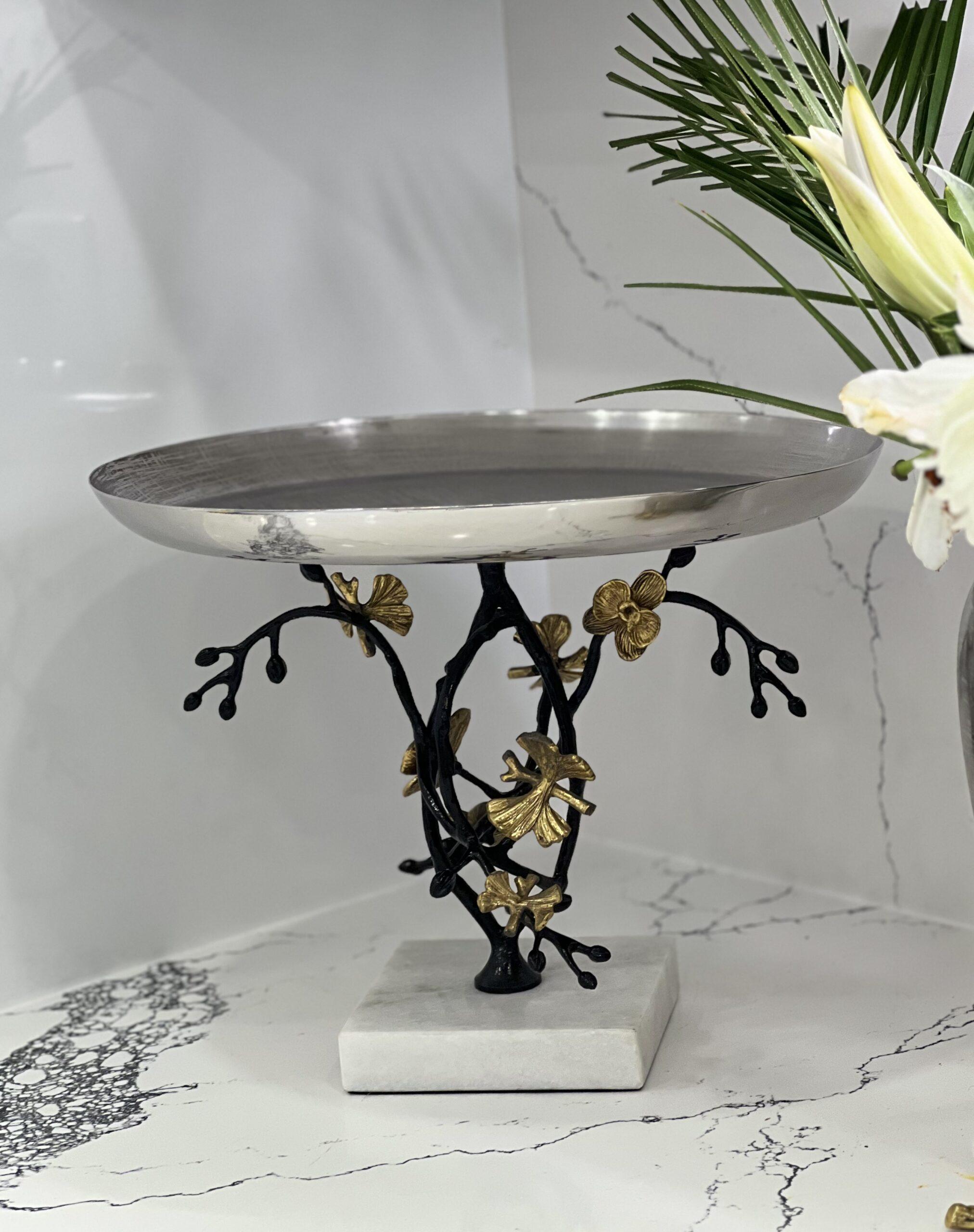 Orchid Round Platter with Marble Base (Black)