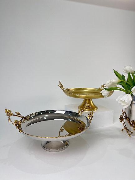 Jasmine Cake Stand/Platter with Base (Silver)