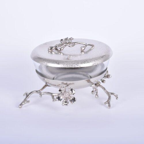Jasmine Glass Bowl with Lid  (Nickel-Plated)