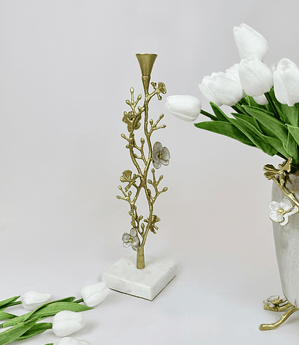 Orchid Candle Holder with Marble Base (Gold)