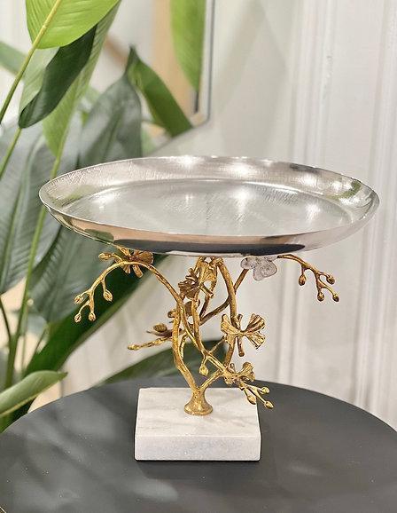 Orchid Round Platter with Marble Base (Gold)