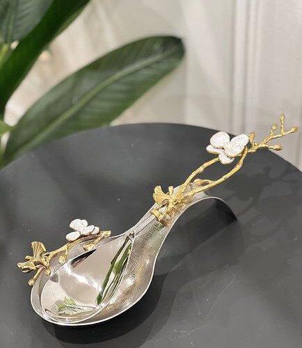 Orchid Spoon Set with Spoon Rest (Gold)
