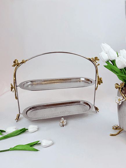 Orchid Two-Tier Oval Platter (Gold)