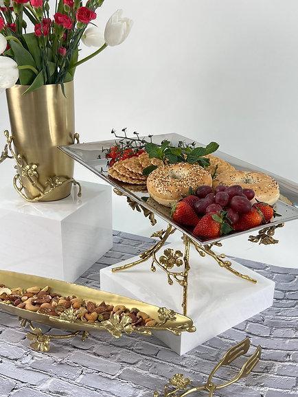 Jasmine Rectangular platter with Base (Silver)