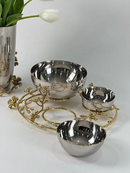 Jasmine 3-compartment Bowl with ring (Silver)
