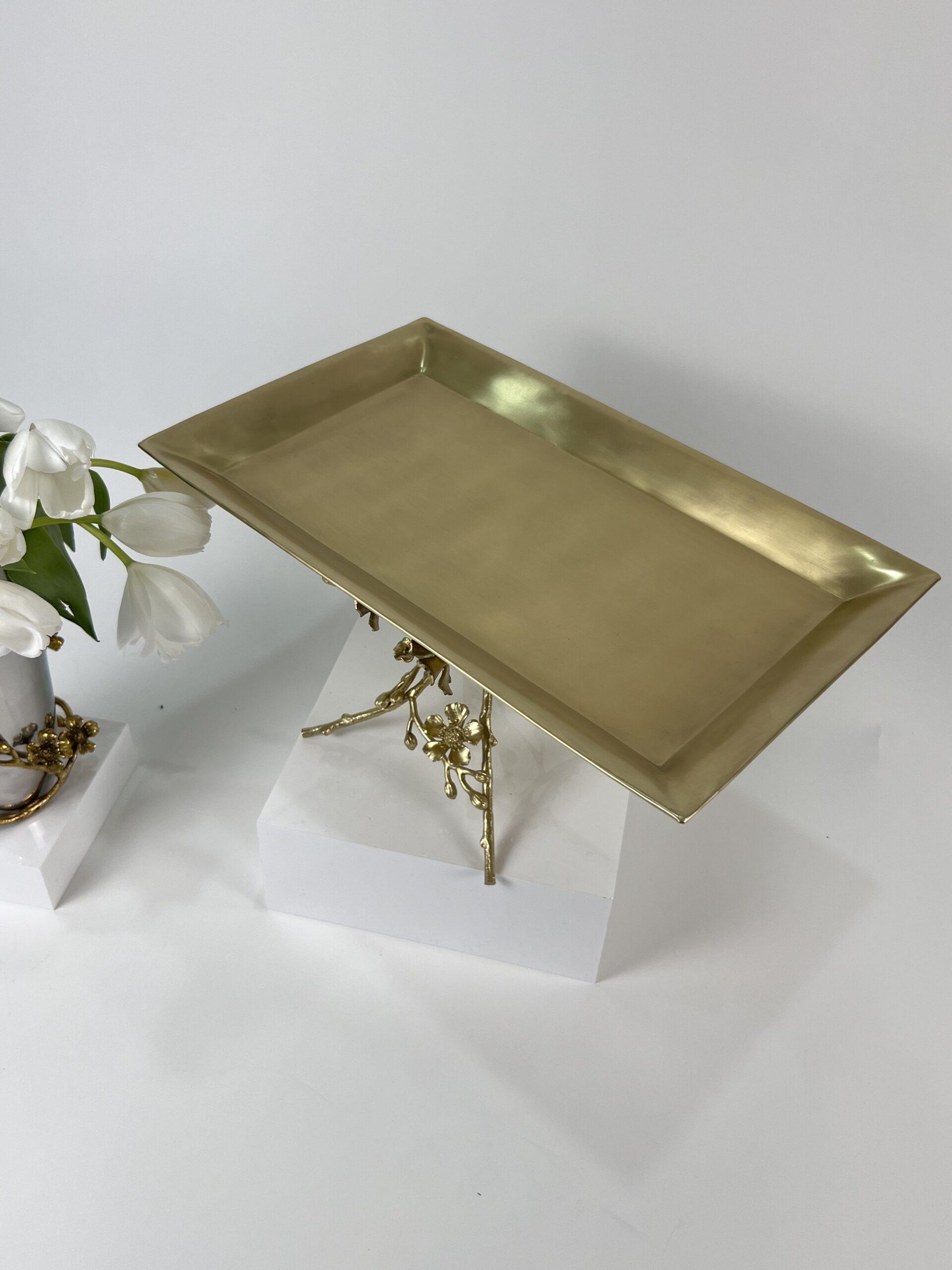 Jasmine Rectangular Platter with Base (Gold)