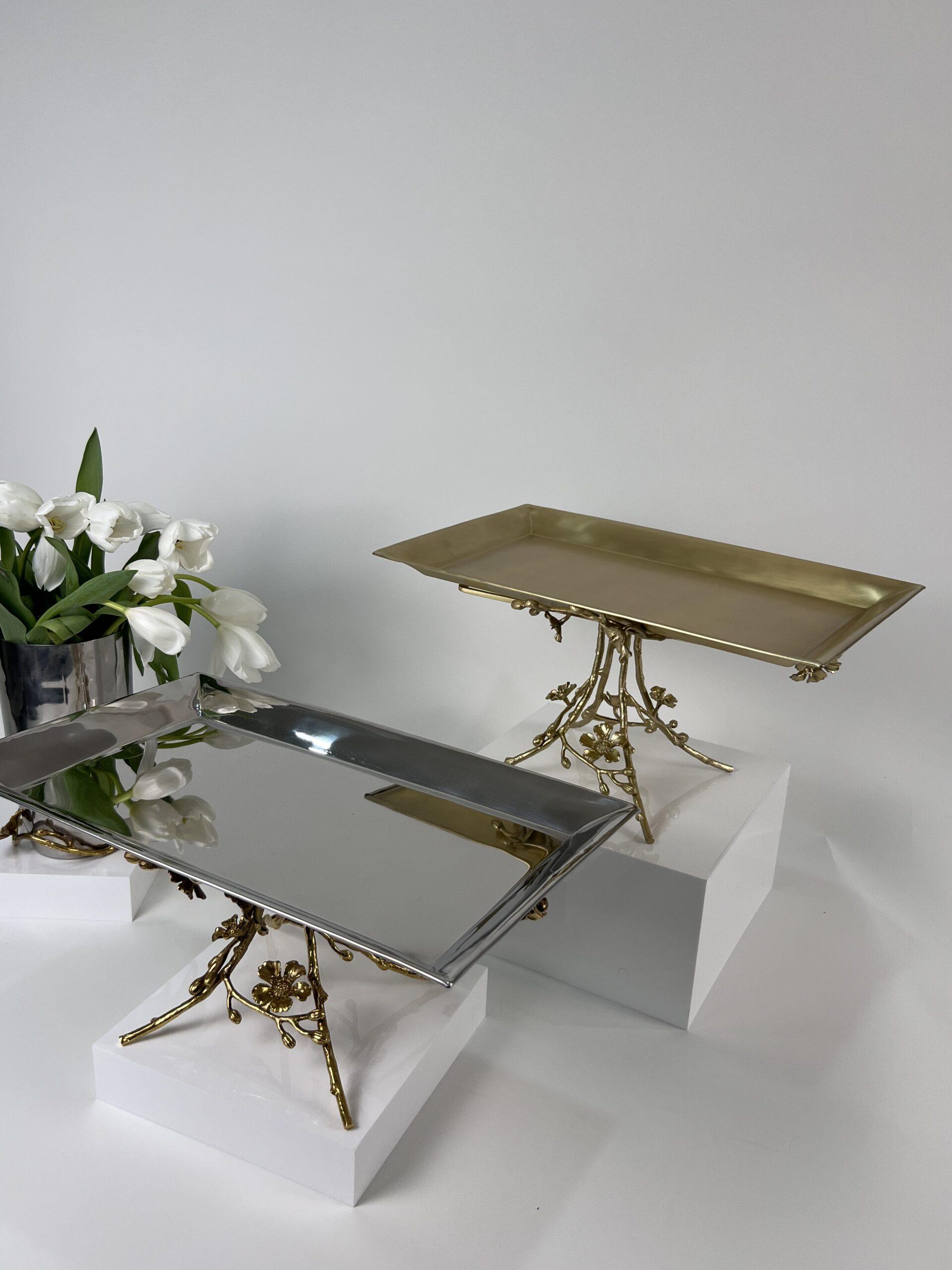 Jasmine Rectangular Platter with Base (Gold)