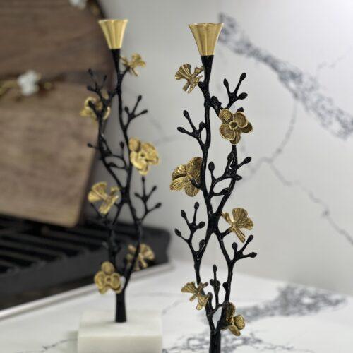 Orchid Candle Holder with Marble Base (Black)