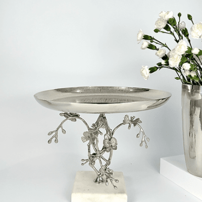 Jasmine Platter with Marble Base (Nickel-Plated)
